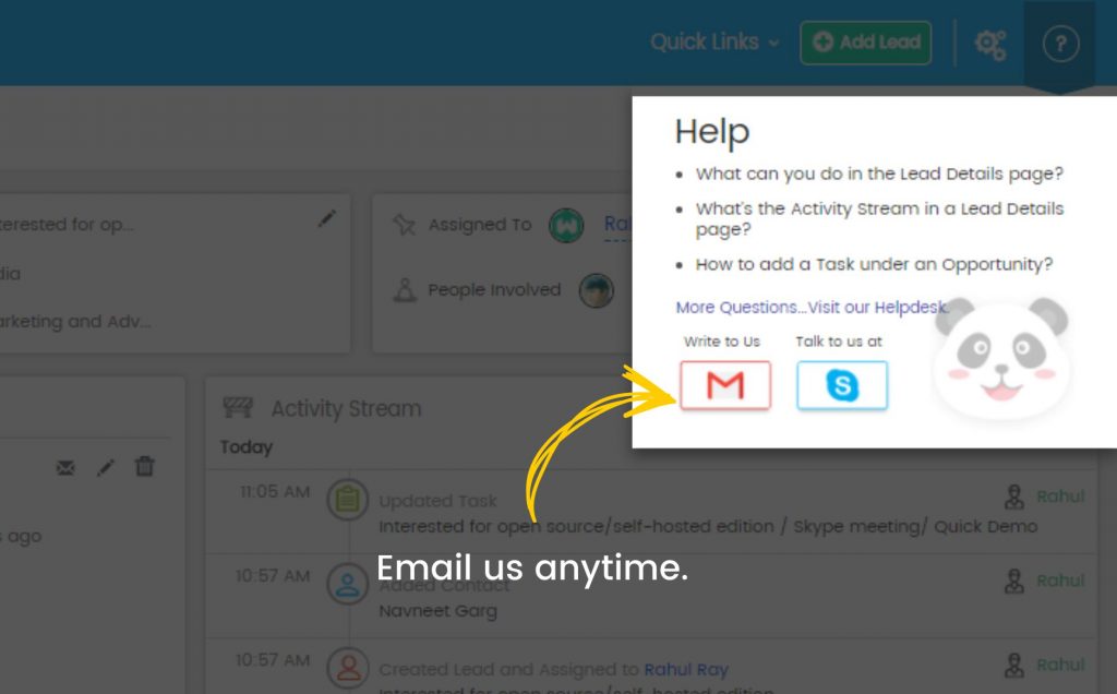 gmail 1Introducing 'Instant Help' section in the Wakeupsales CRM